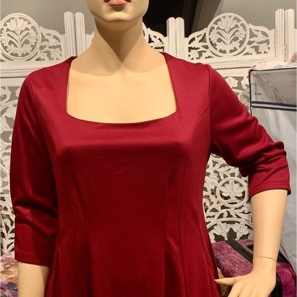IGIGI Designers A-Line Dress Size 18/20 Red 3/4 Sleeve Pockets Square Neck NWOT - Picture 8 of 11